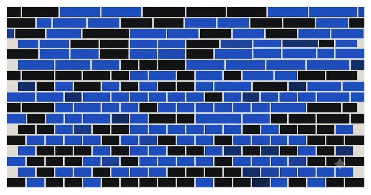 A subway tile wall seen flat, showing its dense joint grid