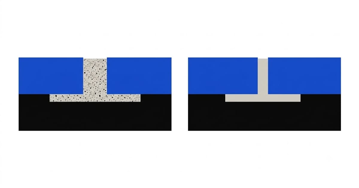 A wide joint and a narrow joint in section