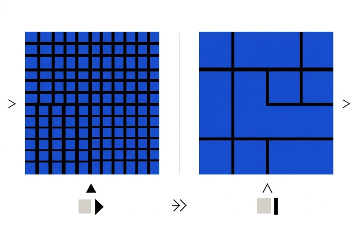 Small tile against large tile, same area, very different joint length